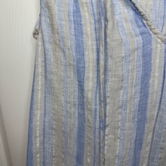 Vineyard Vines Women's Blue Gray Shimmer Striped Top 100% Linen Size XS GUC - Picture 2 of 5